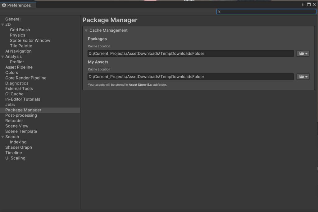 Screenshot of Preferences with Package Manager options